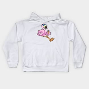 Flamingo with Drink with Drinking straw Kids Hoodie